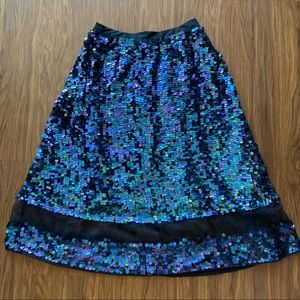 Topshop Sequinned Midi Skirt w/ Mesh Detail